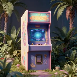80s outdoor retro arcade, 80s color scheme, retro, pastel colors, desolate, lush vegetation, moody:: Simon Stålenhag and beeple and James Gilleard and Justin Gerard :: ornate, dynamic, particulate, intricate, elegant, highly detailed, centered, artstation, smooth, sharp focus, octane render, 3d