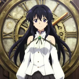 Anime key visual of Kurisu from Steins;Gate, abstract clockwork background ,official media