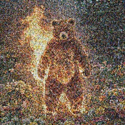 man in a bear suit on fire in a pile of flowers