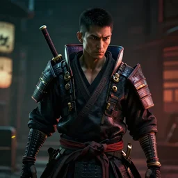 cyberpunk samurai highly detailed, dramatic lighting, cinematic, 4k