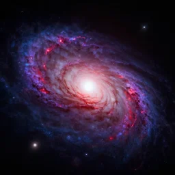 The grand ending of an ominous era outside an exoplanet in space with a clear view of a spiral galaxy in splashes of red, purple and dark blue in unreal engine i- 9