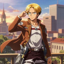 bertholdt from attack on titan in real life in the middle of a city, 8k, super realistic, high details, sunset