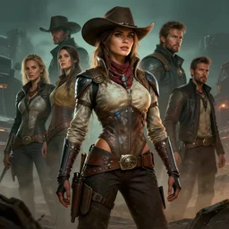 masterpiece concept art, a beautiful highly detailed sci - fi western lady, confident pose, cinematic moody colors, realistic shaded lighting poster by ilya kuvshinov, magali villeneuve, artgerm, jeremy lipkin and michael garmash and rob rey,