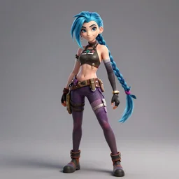 A hyperdetailed award winning masterpiece full body shot of Jinx from Arcane,trending on artstation,by Ross Tran