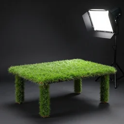 table made of grass, studio light, dark background, 3 5 mm photography