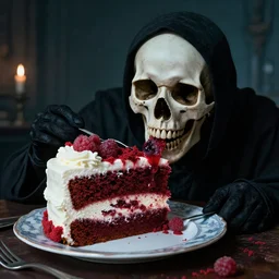 the specter of death, eating read velvet cake
