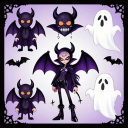 a gothic lisa frank rockstar vampire bat kraken ghost character design sheets for halloween splat fests in splatoon by nintendo with Jamie Hewlett and genndy tartakovsky as the lead designers