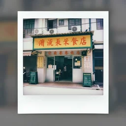 a polaroid photo of a hawker centre