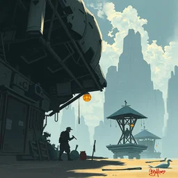 photo cartoon bd illustration comic manga painting of hangar environement : 5 fantasy environement, digital painting : 1 fat brush concept sketch artist bd enki bilal : 1 0
