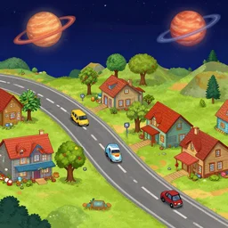 on main street in a small colony on a remote planet, from a space themed point and click 2 d graphic adventure game, art inspired by thomas kinkade