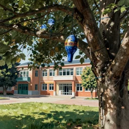 a hacky sack on the tree, school art