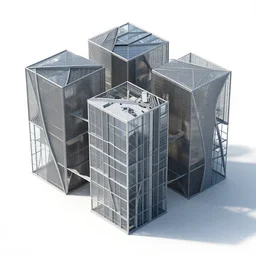 variation of 3 d box mass shape design, steel and glass, zahahadid, very detailed