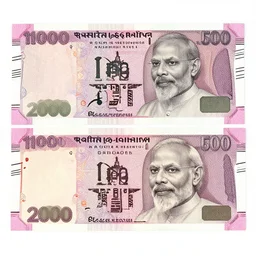 2000 rupees currency note with Narendra Modi's face on it, by H R Giger and Zdzisław Beksiński, the note also has a nano chip, pink,