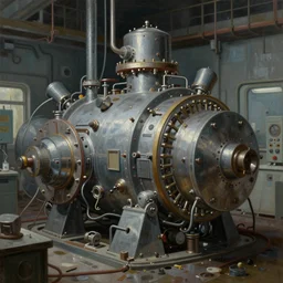 classic oil painting, closeup of an active complex nuclear powered machine, as a dnd cover illustration, inside of an abandoned lab, ominous, concept art, extremely detailed, smooth, sharp focus, art by brothers hildebrandt