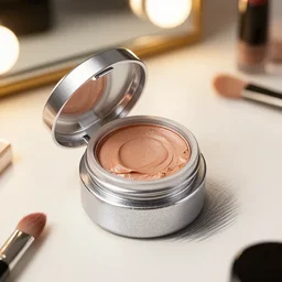 creamy apple butter as an eyeshadow, in a tiny silver glittery jar, makeup tutorial, ambient lighting, vanity, high - res, highly detailed, sketch, color restoration