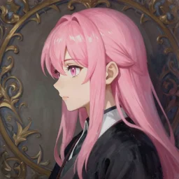 anime mage masquerade, intricate oil painting by greg rutkowski, trending on artstation, side profile, pink hair