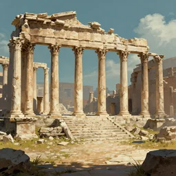 ancient roman structures, retrowave epic art, trending on art station