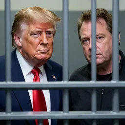 Still of donald trump and alex jones in jail, photograph, natural light, sharp, detailed face, magazine, press, photo, Steve McCurry, David Lazar, Canon, Nikon, focus