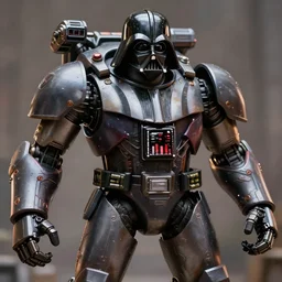 massive huge power armor with servos from fallout in the style of Darth Vader from star wars, realism, depth of field, focus on darth vader,