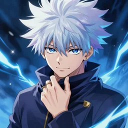 killua zoldyck made by zdzisław beksinski, thunderstorm, lighting, blue, pose, 8 k, detailed, high quality, detailed face, 8 k, gold rings