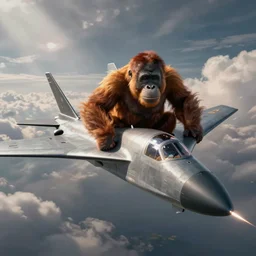 an orangutan piloting the stealth bomber