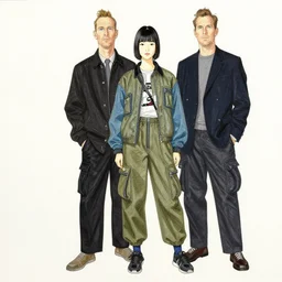 a copic maker illustration by norman rockwell and philippe druillet alice carter of a japanese girl detailed features wearing cargo streetwear - lots of zippers, pockets, synthetic materials, chic'techno fashion trend by issey miyake and balenciaga 8 k