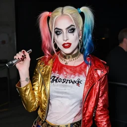 Lady Gaga dressed like and looking like Harley quinn