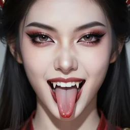 a detailed face portrait of the queen of blades with vampire fangs and tongue sticking out, by dorian cleavenger, greg rutkowski, wlop, astri lohne, zdzisław beksinski trending on artstation