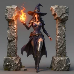 symmetrical hearthstone official professional art, with realistic beautiful body & face & eyes. every following words is insanely important : a sorceress with a witch hat casting a fire ball. completly coherent and well drawned physical every single body parts, artstation. insanely well constitued human body
