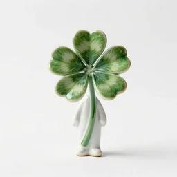 porcelain figurine four leaf clover, professional studio photo, full body, isolated on a pure white background, centered, entire subject in frame, sharp focus, soft studio lighting
