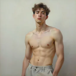 a beautiful toned man, aesthetic, oil painting, pale colors, high detail, 8 k, wide angle, trending on artstation,