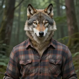 character concept portrait, friendly lumberjack with wolf - ears, style digital painting, flannel shirt, broad shoulders, forest background, highly detailed, smooth, sharp focus, illustration by ruan jia and mandy jurgens and william - adolphe bouguereau, artgerm