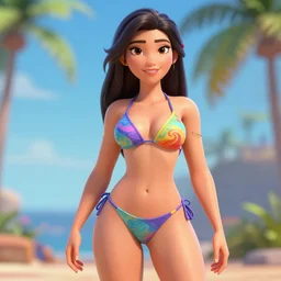 a woman in bikini, colorful, high detail, 3 d, 4 k, walt disney animation studios, cgi, surface scattering