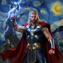 thor odinson as a greek samurai summoning lightning with mjolnir, sigma male, smooth, sharp detail, by james jean, ruan jia, ilya kuvshinov, martinne johanna, vincent van gogh