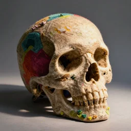 a skull, made of multicolored felt