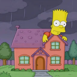 bart simpson themed house under a stormy sky