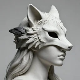 3 d goddess close - up profile portrait with raven skull. beautiful intricately detailed avante garde wolf mask and futurepunk outfit. neon moths, bio luminescent, frost, splash,, creature, artwork by tooth wu and wlop and beeple and greg rutkowski