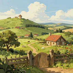 a beautiful illustration of the shire, by adrian tomine, featured on artstation