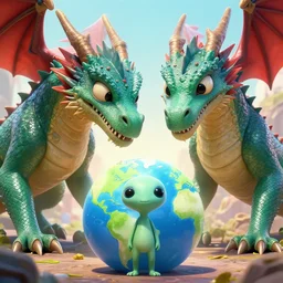 an adorable and small alien lands on earth to meet a giant dragon, sweet eyes, concept art, octane render, unreal engine, highly detailed, 4 k, comic book art