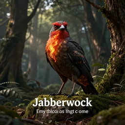 And, as in uffish thought he stood, The Jabberwock, with eyes of flame, Came whiffling through the tulgey wood, And burbled as it came, photography, photo, octane render