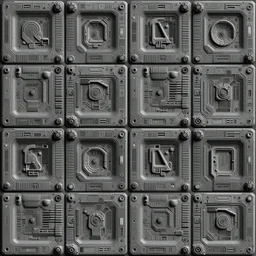 seamless tileable texture of sci fi space panels, realistic, very detailed, beautiful, intricate details, space ship gribble, hard surface modeling, zbrush, 3 d maya, sharp focus, substance designer, substance render, substance painter, marmoset, unreal engine, octane render