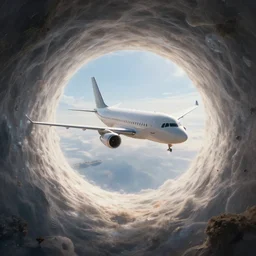 a magical airplane traveling and wormhole