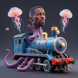 50 Cent as Thomas the train engine , tentacles, unnatural shapes, jellyfish, insect, octane render, 3d digital art by beeple, unreal engine 5, award winning