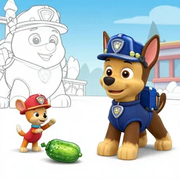 paw patrol's Skye rescues a pickle from Mayor Humdinger, digital pen and ink for comics, digital art, colouring-in