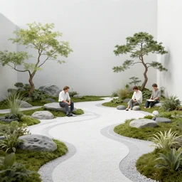 a futurepunk zen garden by ivan shishkin and zacharias aagaard and gillis rombouts and hubert robert, white sand, smooth rocks, chiaroscuro, tonalism, sfumato, high saturation, high contrast, vibrant, highly intricate details, dusty