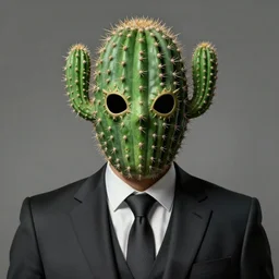a man wearing a cactus mask and formal suit, digital illustration, matte painting, hyperrealistic, photoreal, symmetry, highly detailed, sharp focus, 8 k, hd, intricate, by simonetti and beksinski