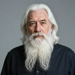 man in his 5 0 s with chin - length white hair and a really long white chin beard