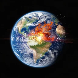 exploding planet earth, photo taken from the moon, arbitrary