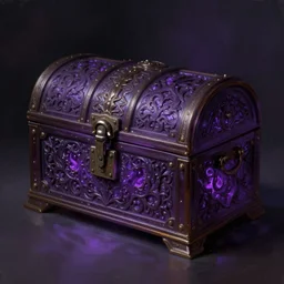 a locked ornate chest in centre with glowing aura seeping out of the seems, dark purple tone, intricate, highly detailed, digital painting, loose brush strokes, realistic shaded lighting, artstation, concept art, smooth, sharp focus, illustration, realism, oil painting, unreal engine 5, 8 k