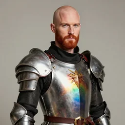 handsome balded ginger man, rainbow knight, 8 k photography